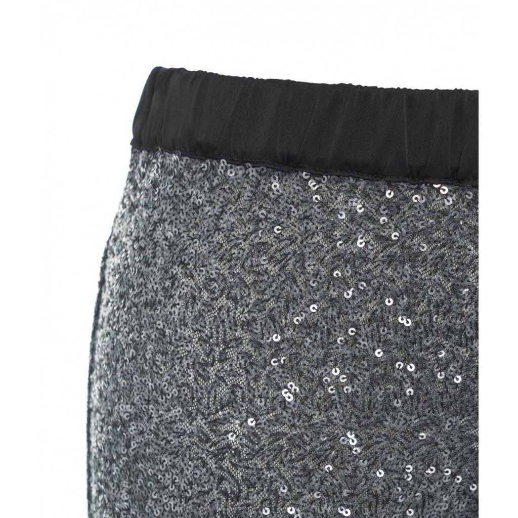 Pantaloni palazzo con paillettes argento