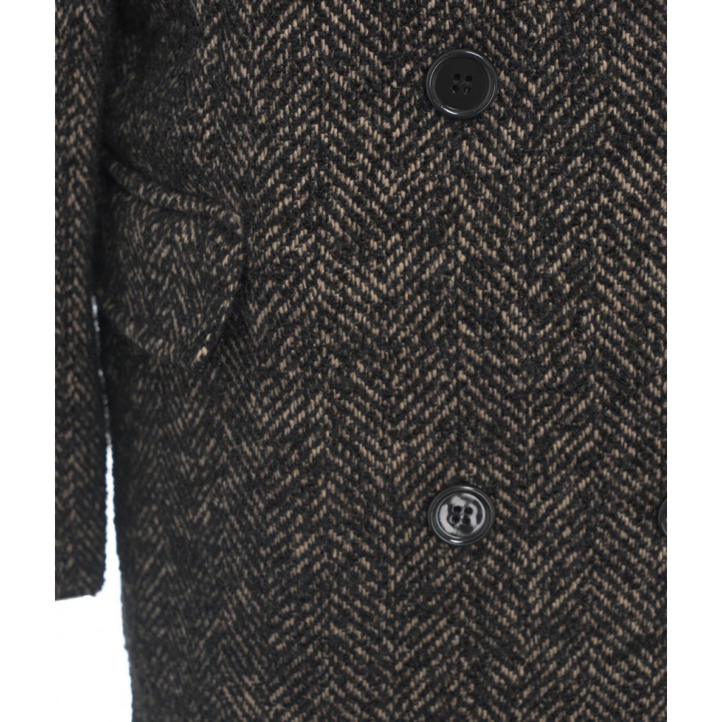 Cappotto boucl a spina di pesce nero