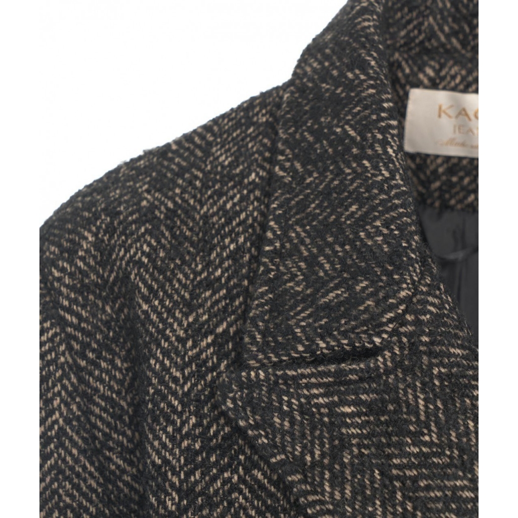 Cappotto boucl a spina di pesce nero