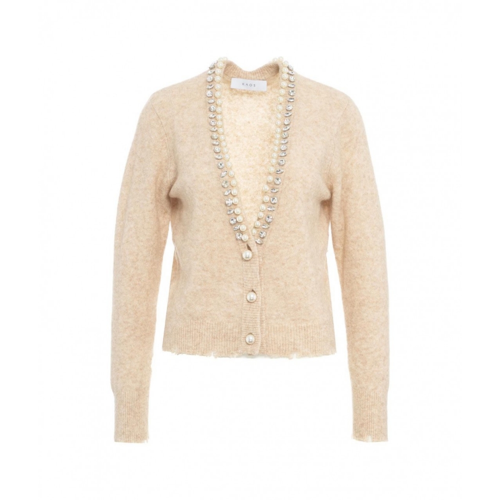 Cardigan con perle marrone chiaro