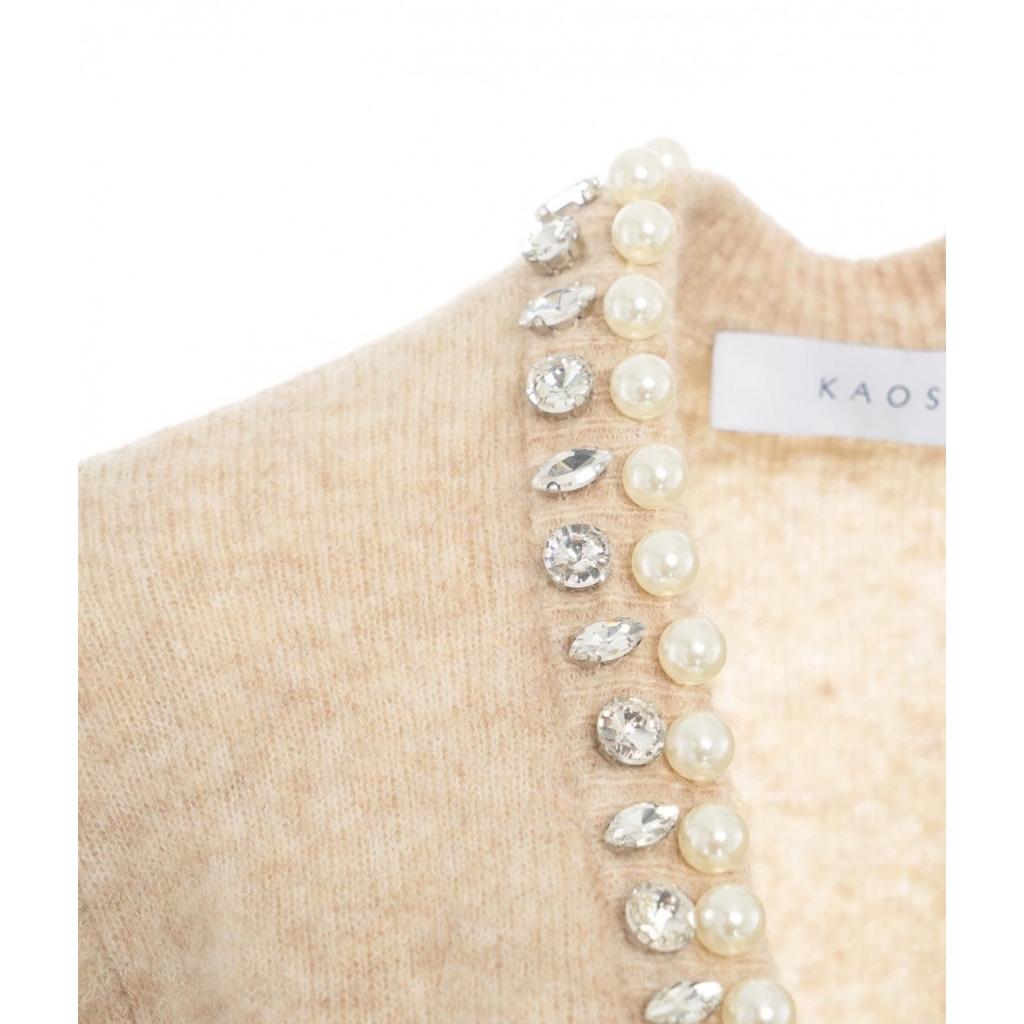 Cardigan con perle marrone chiaro