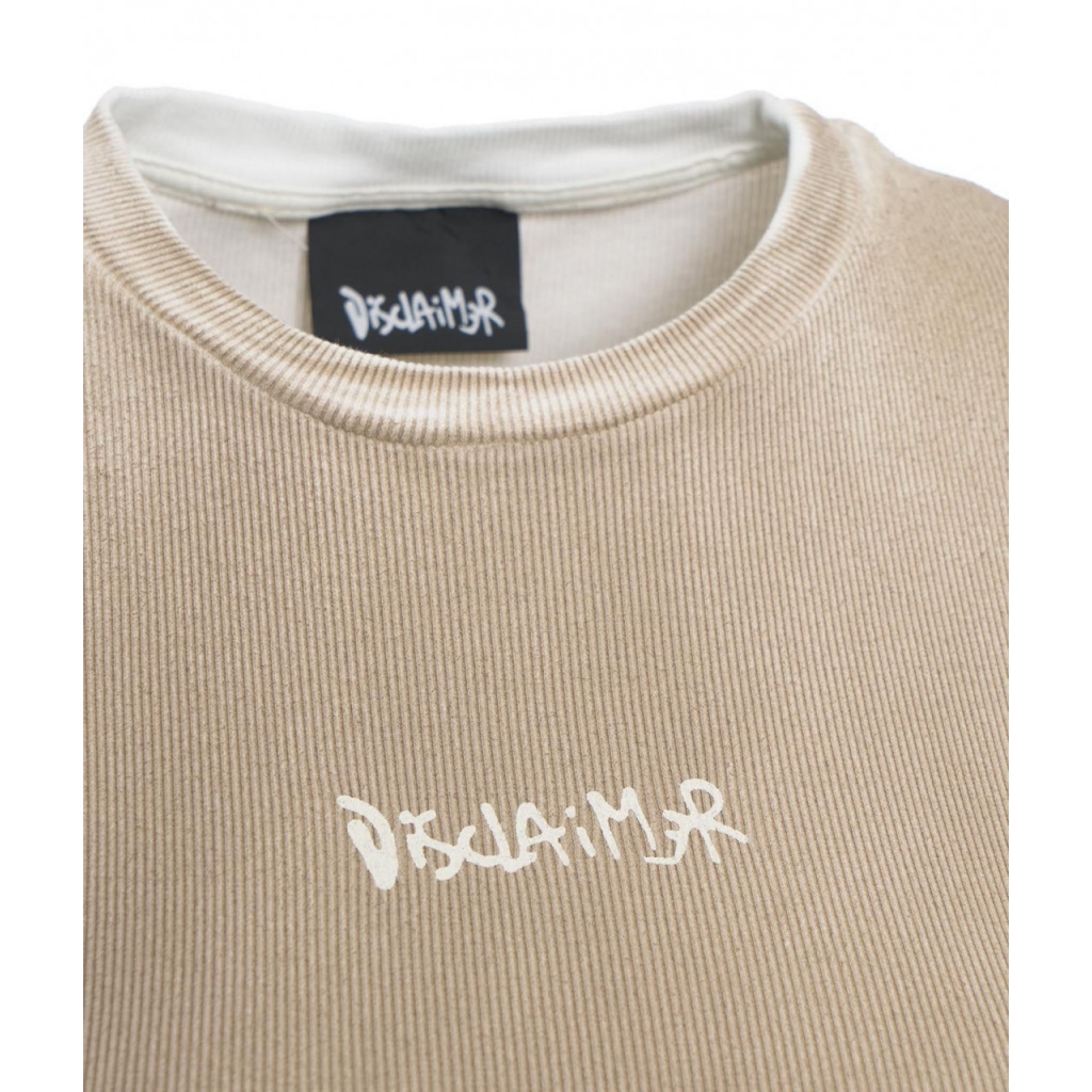 Geripptes T-Shirt mit Logoschriftzug Beige