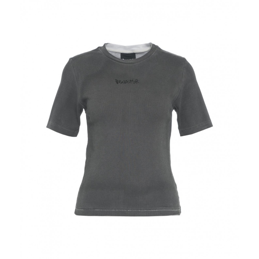 T-shirt a coste con logo grigio