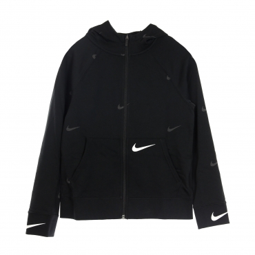 felpa leggera cappuccio zip ragazzo sportswear swoosh fleece BLACK/BLACK/WHITE