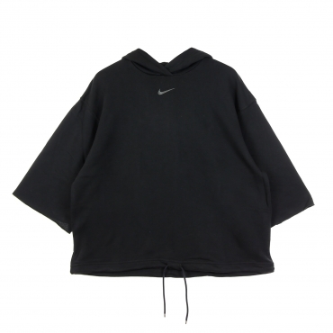 felpa leggera cappuccio manica corta donna w icon clash short sleeve hoodie french terry BLACK/DK SMOKE GREY