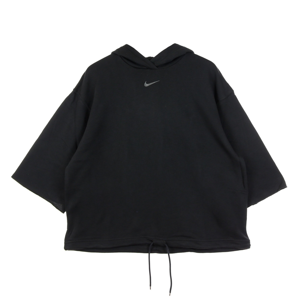 felpa leggera cappuccio manica corta donna w icon clash short sleeve hoodie french terry BLACK/DK SMOKE GREY