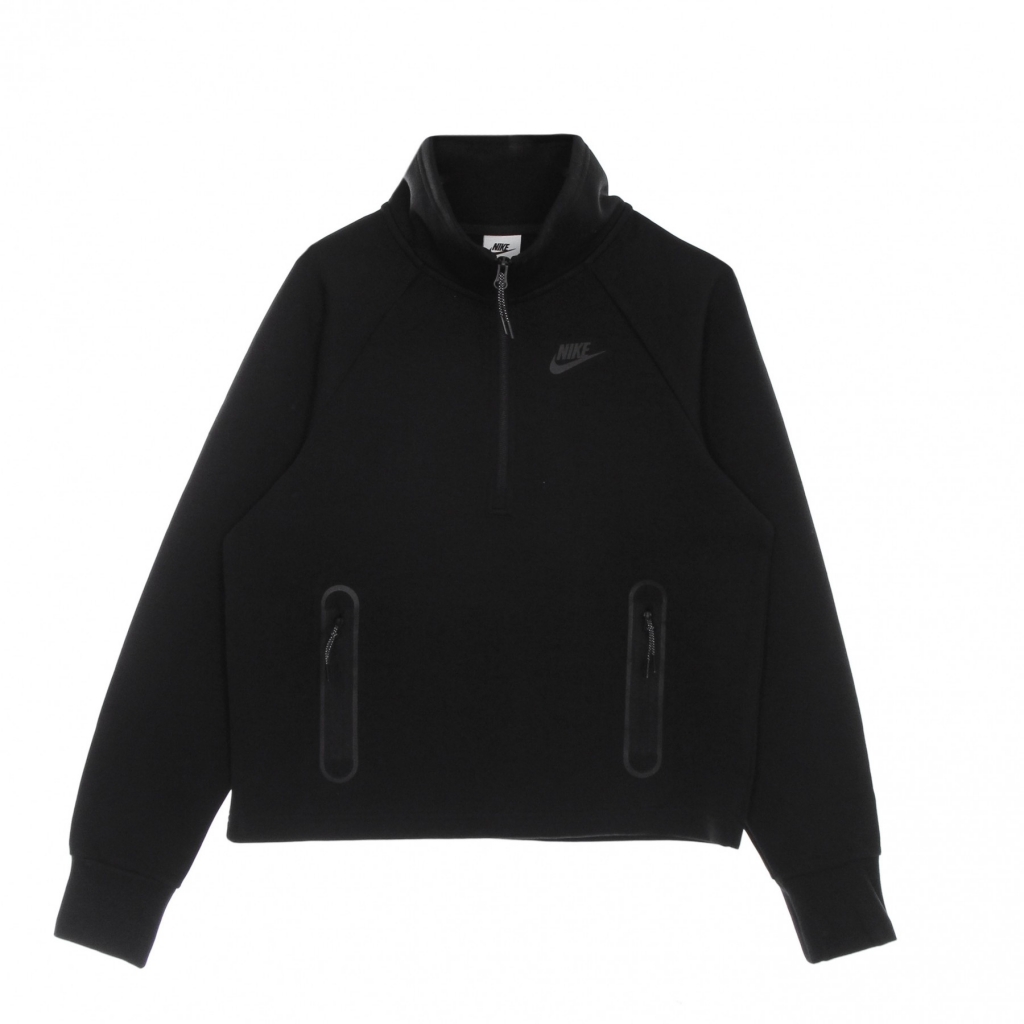 felpa leggera collo alto donna sportswear tech fleece 1/4-zip top BLACK/BLACK