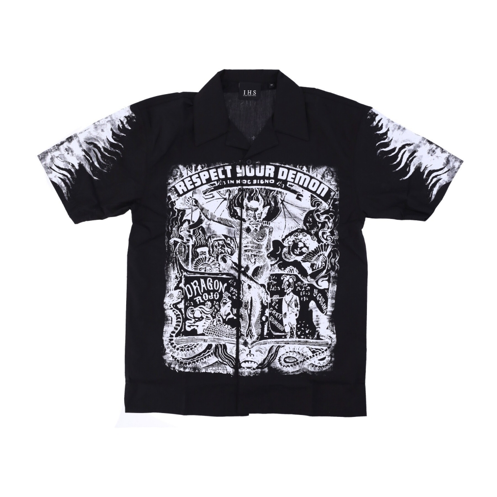 camicia manica corta uomo respect your demon bowling shirt BLACK