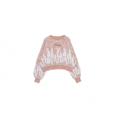 felpa leggera girocollo corta donna crop hoodie bandana print PINK