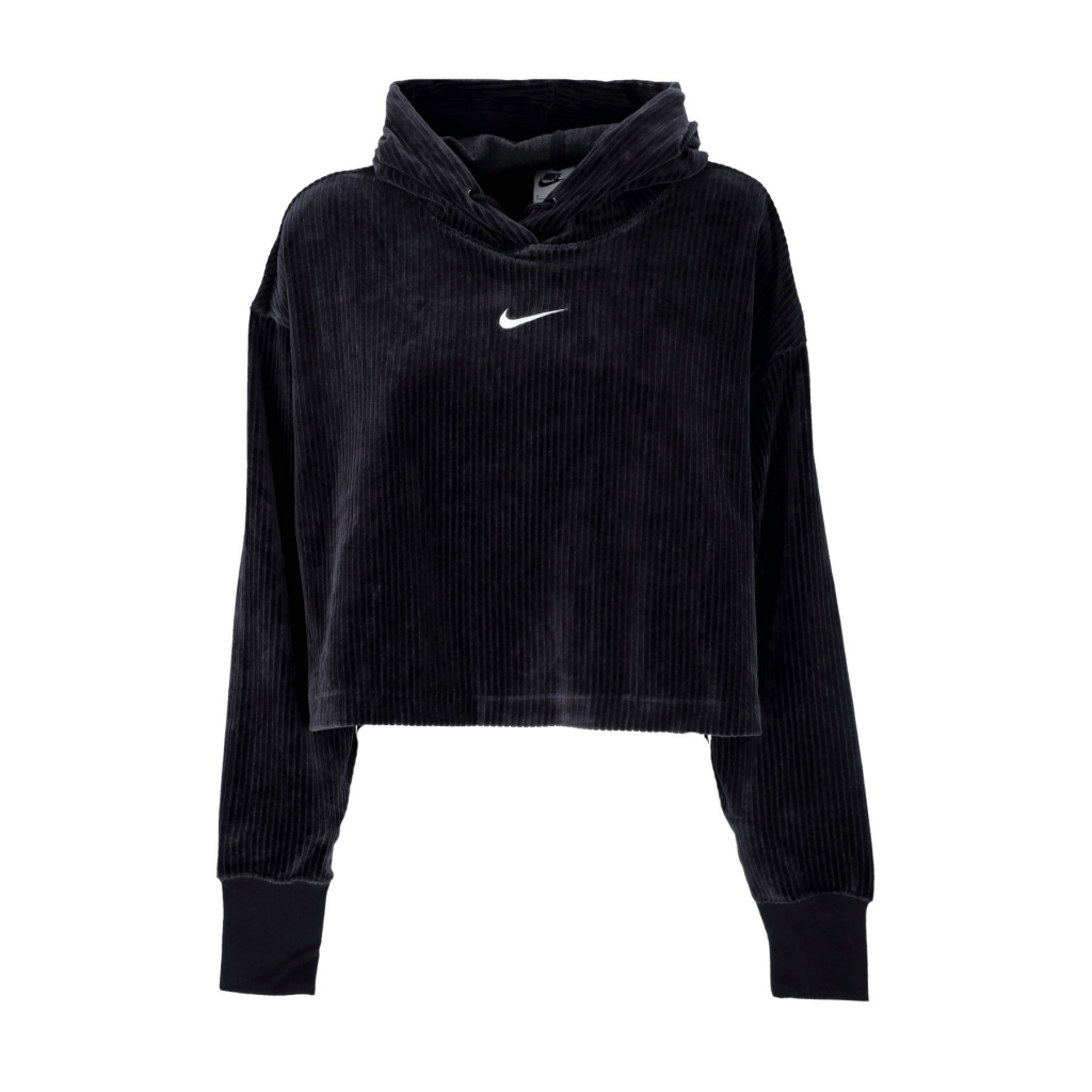 felpa leggera cappuccio corta donna sportswear velour mod cropped hoodie BLACK/SAIL