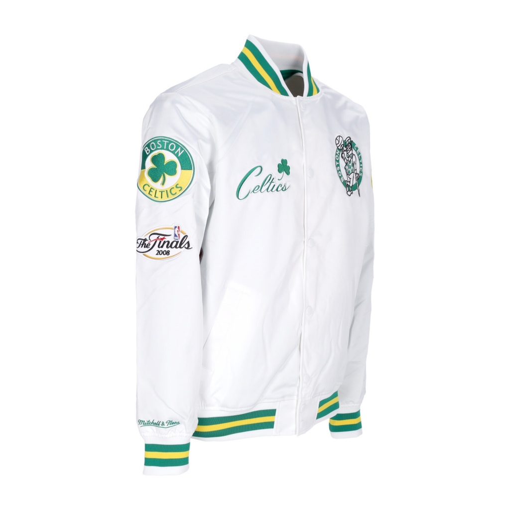 giubbotto bomber uomo nba hometown lw satin jacket hardwood classics boscel WHITE