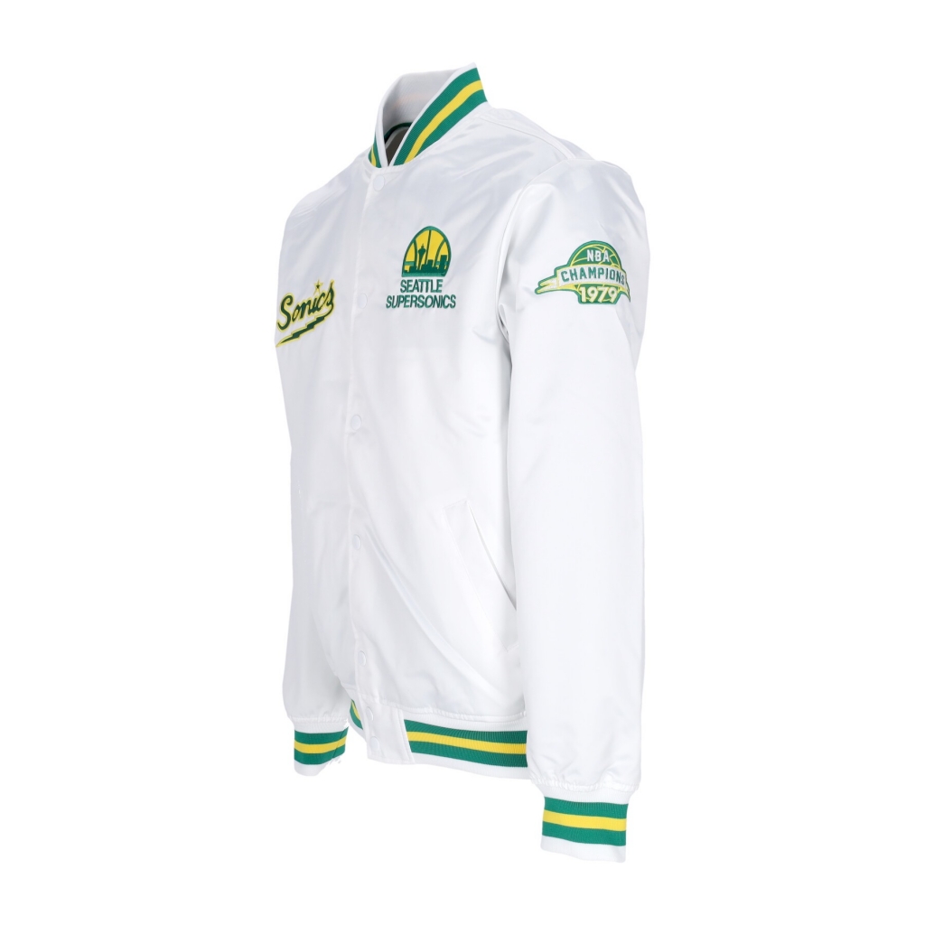 giubbotto bomber uomo nba hometown lw satin jacket hardwood classics seasup WHITE