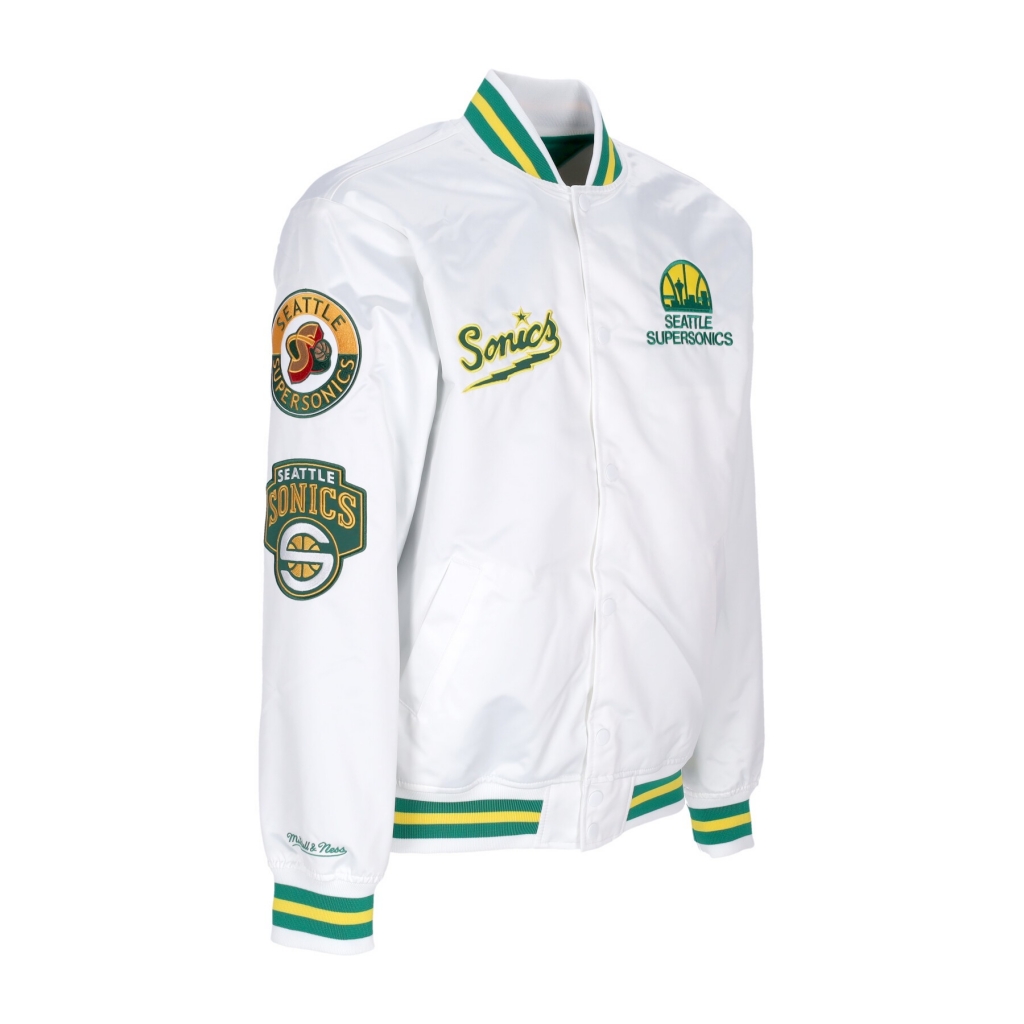 giubbotto bomber uomo nba hometown lw satin jacket hardwood classics seasup WHITE