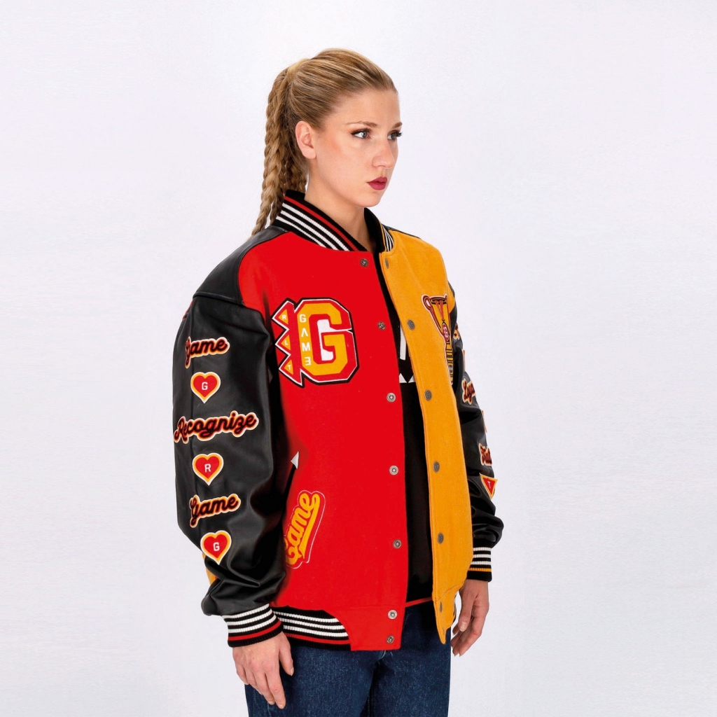 giubbotto college uomo respect loyalty truth varsity jacket JOLLY BLACK/ROYAL RED/MUSTARD