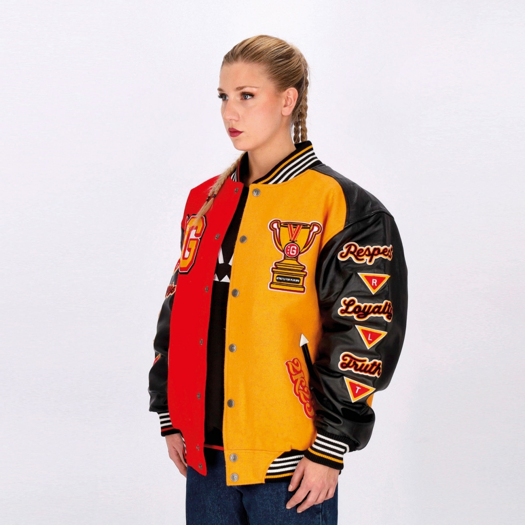 giubbotto college uomo respect loyalty truth varsity jacket JOLLY BLACK/ROYAL RED/MUSTARD