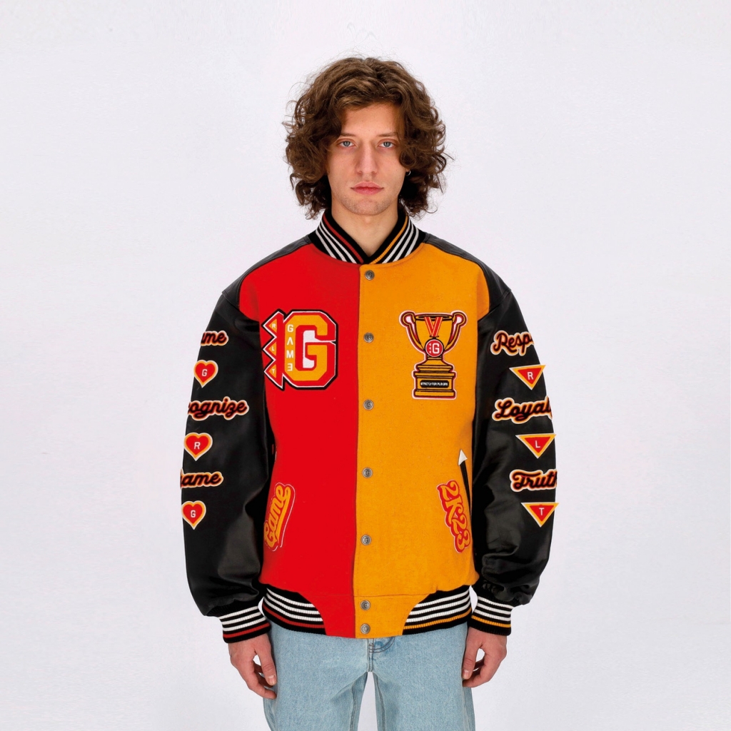 giubbotto college uomo respect loyalty truth varsity jacket JOLLY BLACK/ROYAL RED/MUSTARD