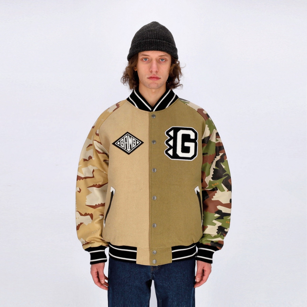 giubbotto college uomo respect loyalty truth varsity jacket WOODLAND/DESERT SAND