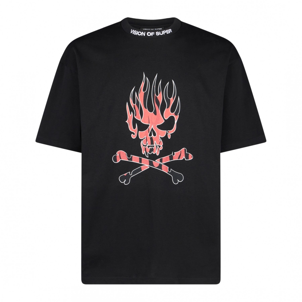 maglietta uomo skull print tee BLACK/RED