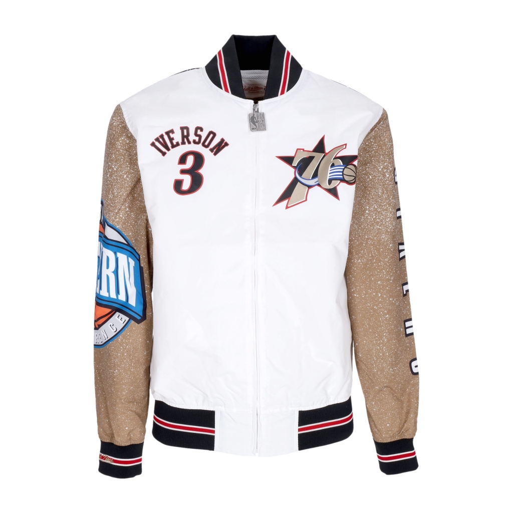 giubbotto bomber uomo nba burst warm up jacket no 3 allen iverson phi76e MULTI/WHITE