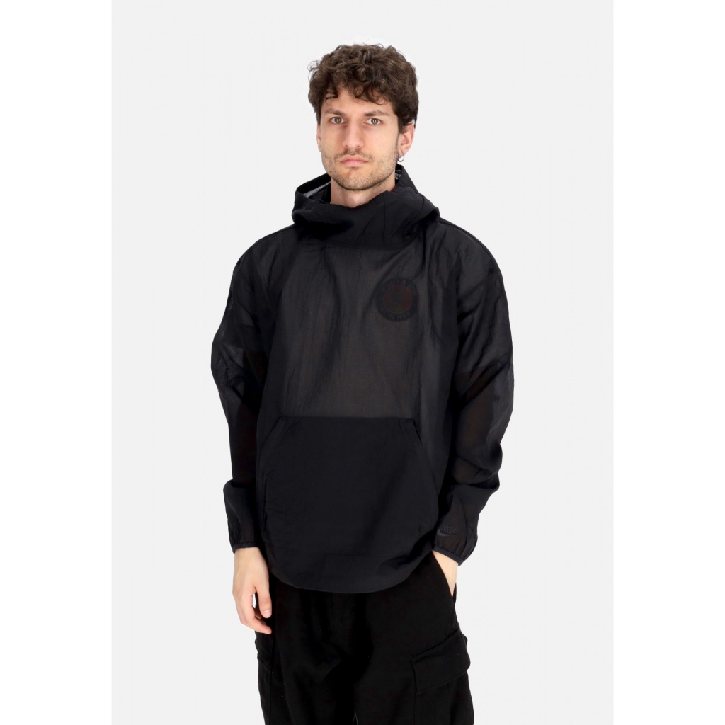 felpa leggera cappuccio uomo sportswear tech pack woven mesh hoodie BLACK/BLACK