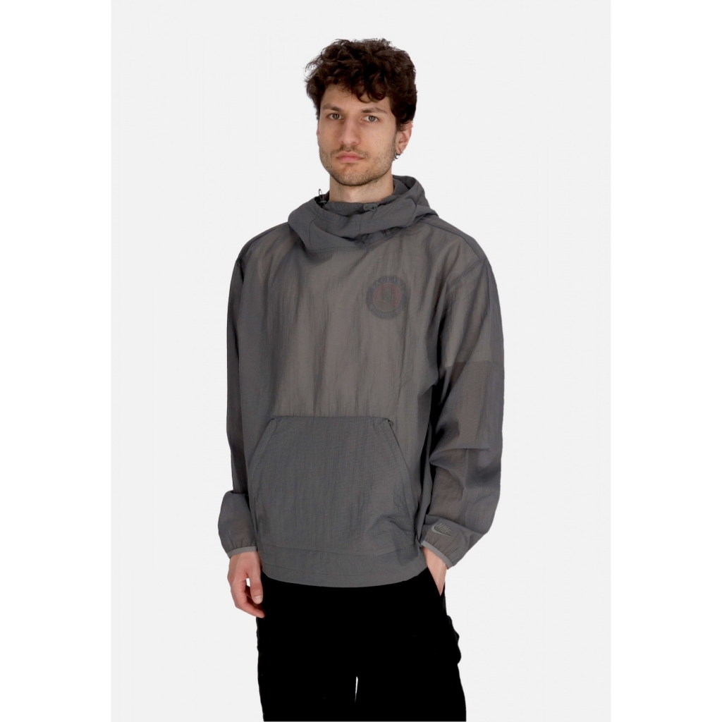 felpa leggera cappuccio uomo sportswear tech pack woven mesh hoodie IRON GREY/IRON GREY