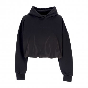 felpa cappuccio corta donna corrosive flames hoodie BLACK