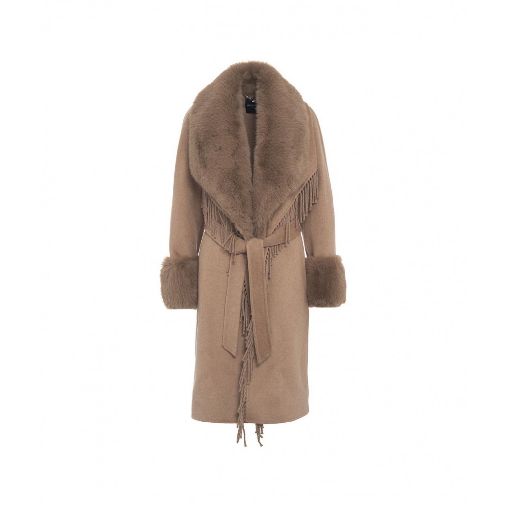 Cappotto in lana con pelliccia eco marrone
