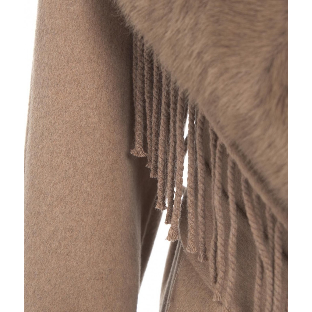 Cappotto in lana con pelliccia eco marrone