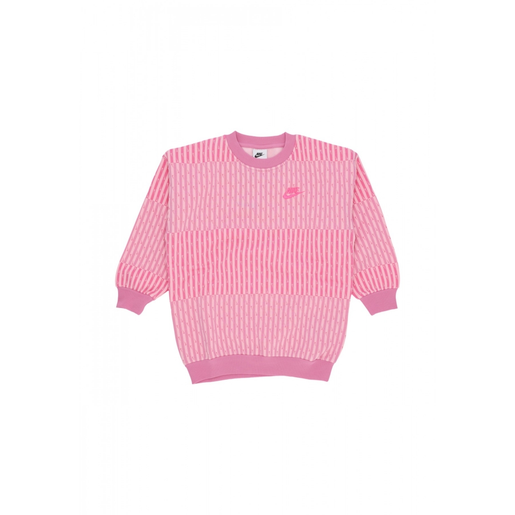 felpa girocollo ragazza sportswear club fleece oversize all over print crewneck MAGIC FLAMINGO/MAGIC FLAMINGO/HYPER PINK