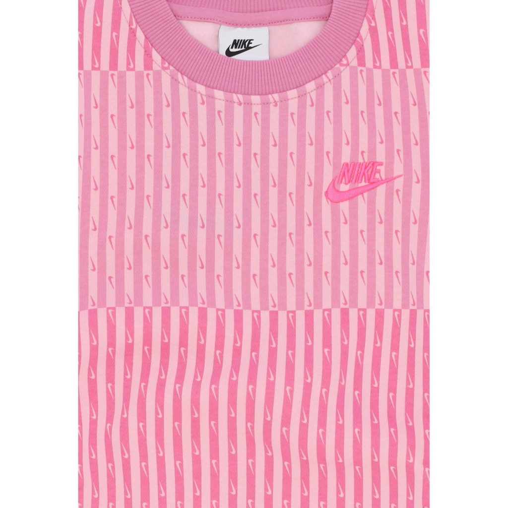 felpa girocollo ragazza sportswear club fleece oversize all over print crewneck MAGIC FLAMINGO/MAGIC FLAMINGO/HYPER PINK