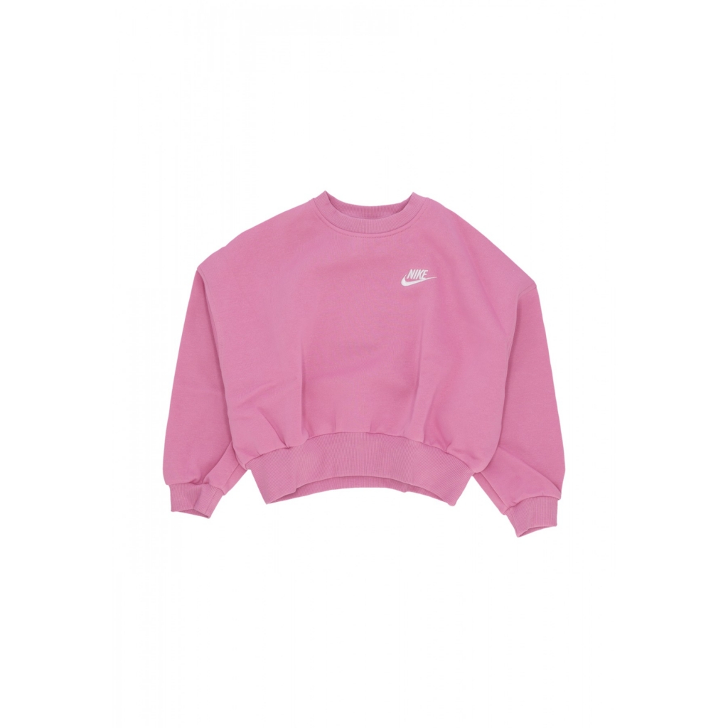 felpa girocollo corta ragazza sportswear club fleece boxy crewneck MAGIC FLAMINGO/WHITE