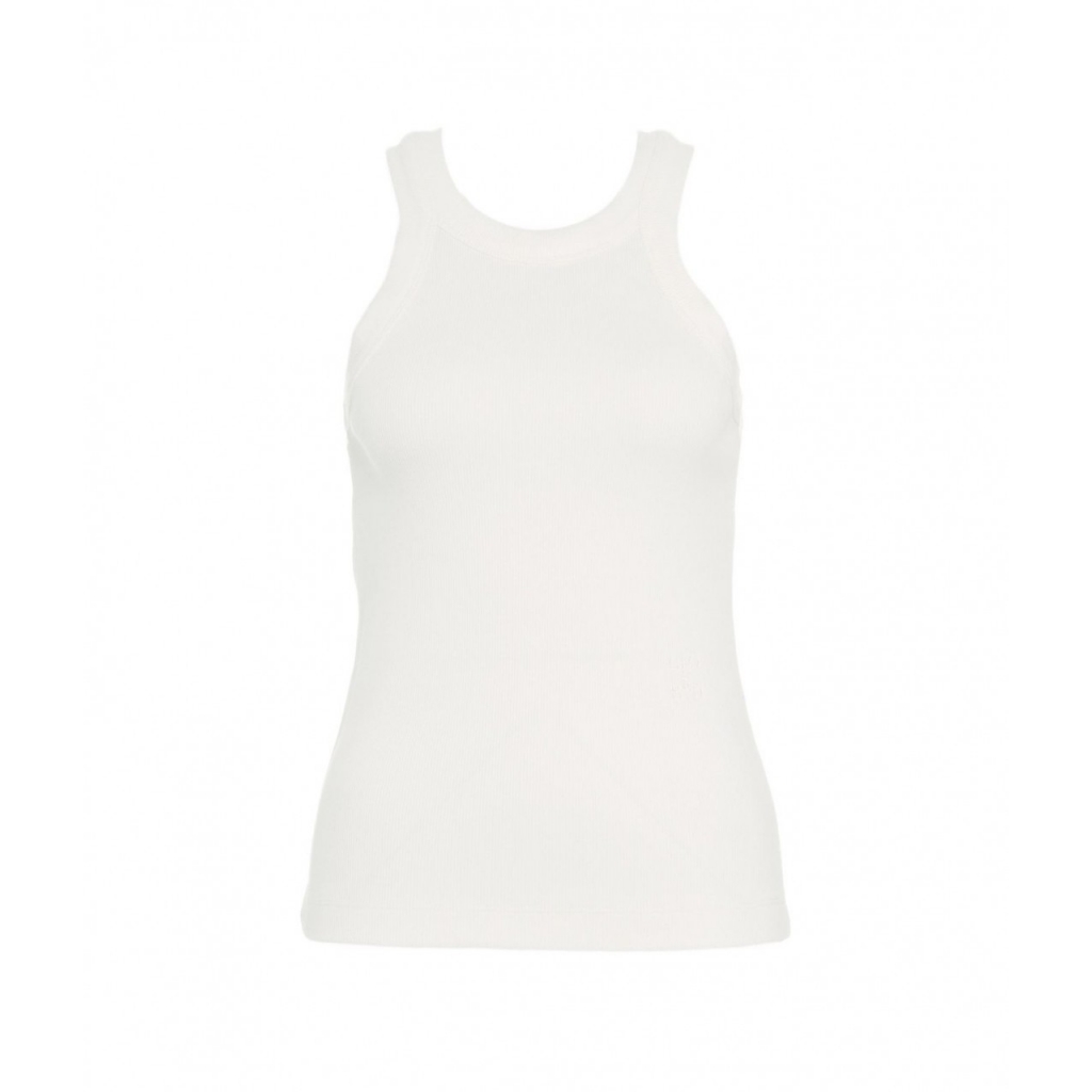 Top a coste con logo ricamato bianco