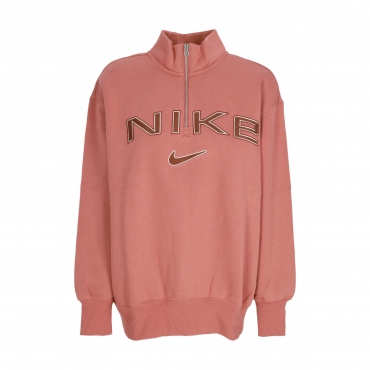 felpa collo alto donna w sportswear phoenix fleece oversized logo quarter zip crewneck CANYON PINK/LT OREWOOD BRN/RED SEPIA