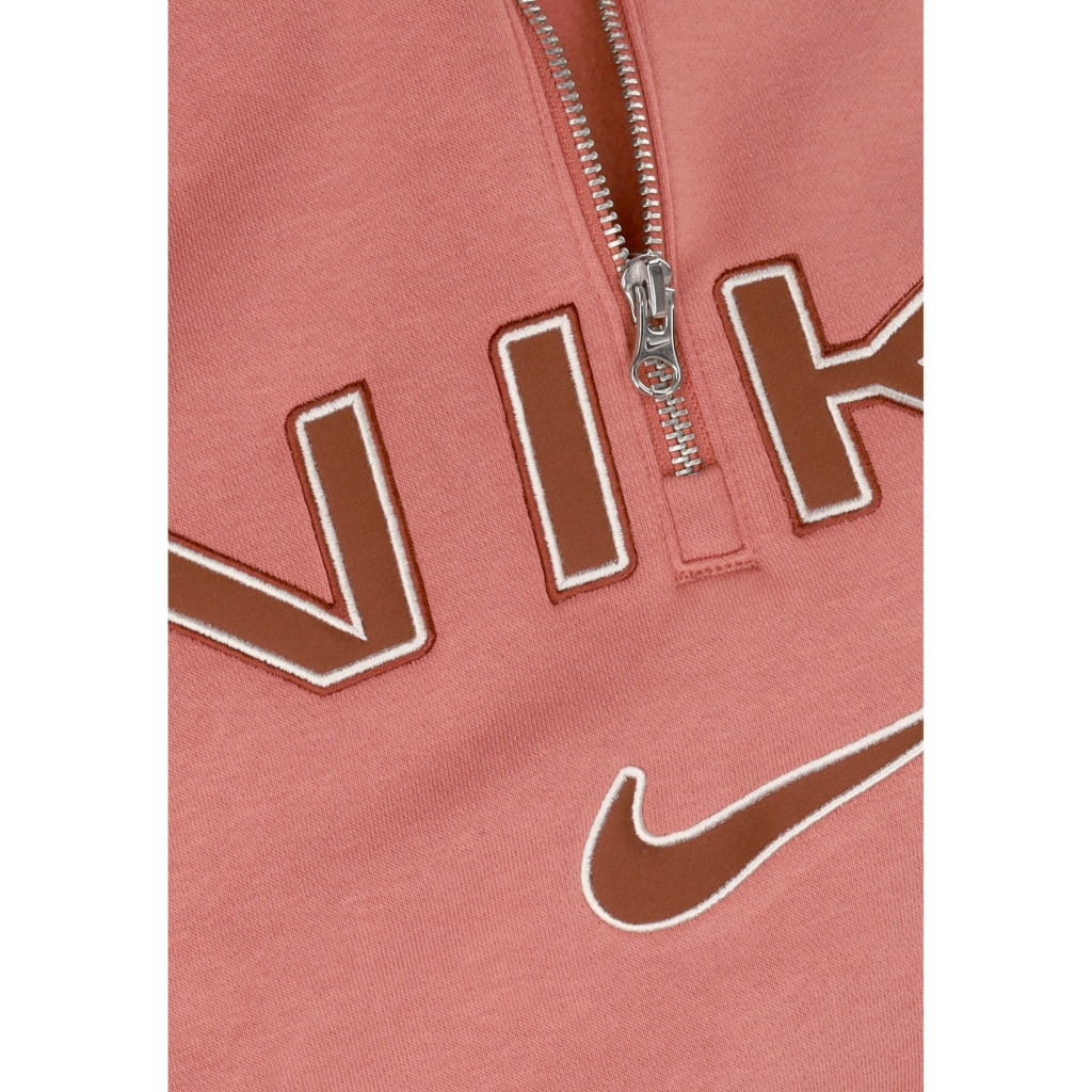 felpa collo alto donna w sportswear phoenix fleece oversized logo quarter zip crewneck CANYON PINK/LT OREWOOD BRN/RED SEPIA