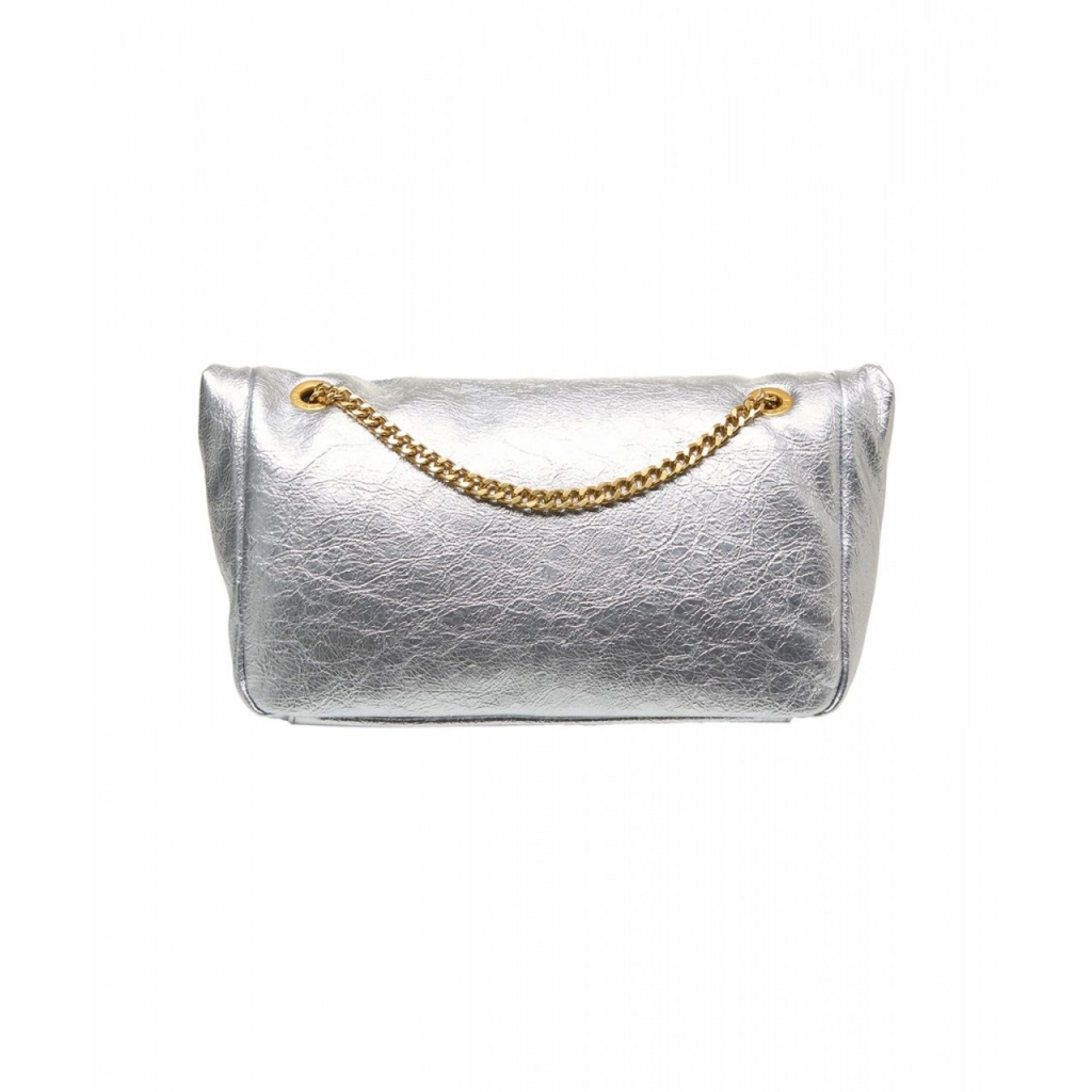 Borsa a spalla con logo Lumi Small argento
