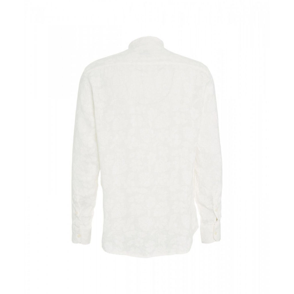 Camicia in lino con motivo floreale bianco