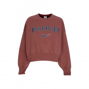 felpa girocollo donna w sportswear phoenix fleece over-oversized logo crewneck RED SEPIA/PLATINUM VIOLET/ARMORY NAVY
