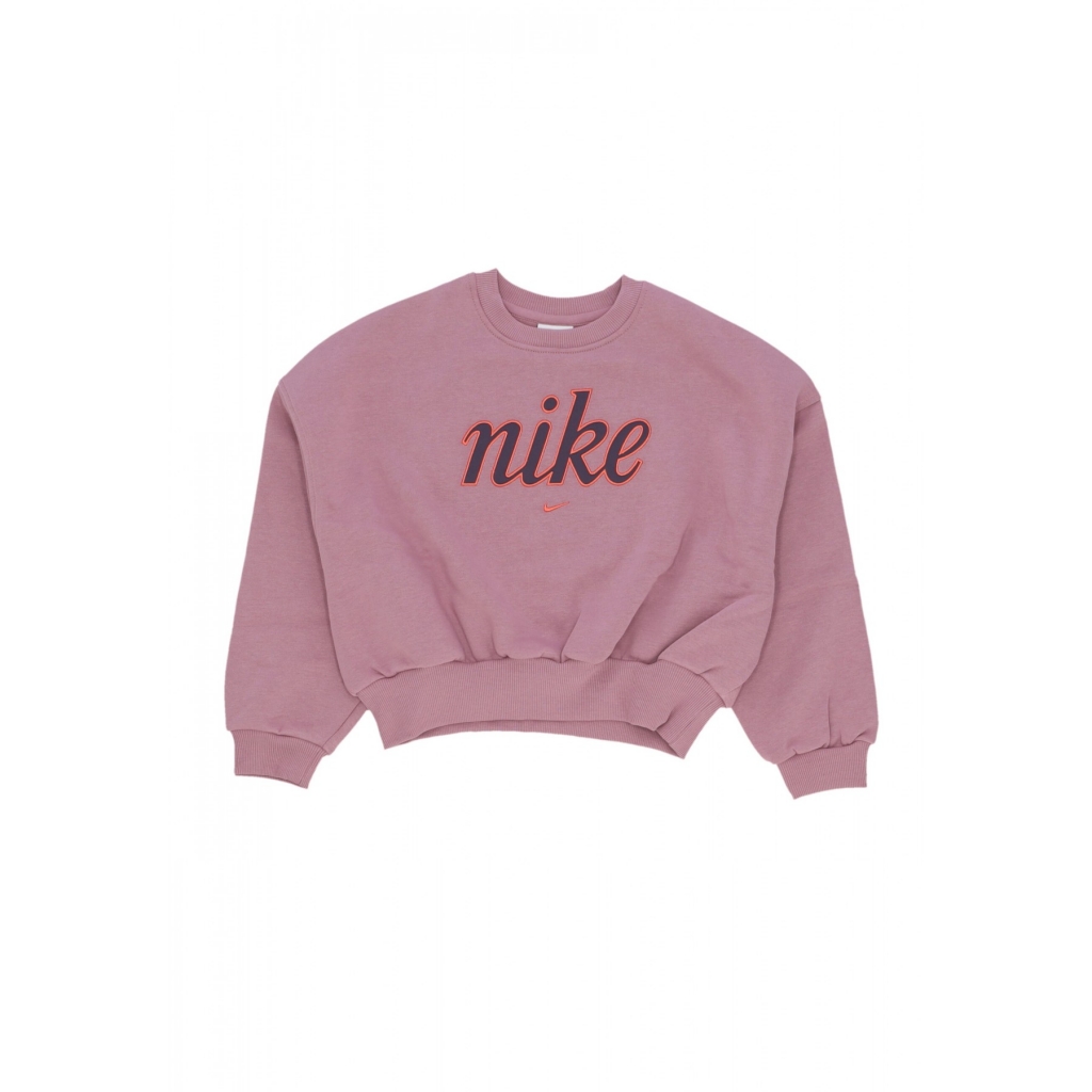 felpa girocollo ragazza sportswear club fleece boxy crewneck PLUM DUST/LT WILD MANGO