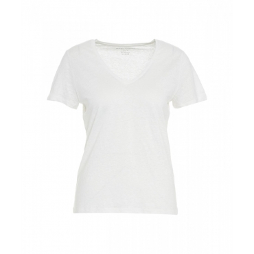 T-shirt in lino con scollo a V bianco