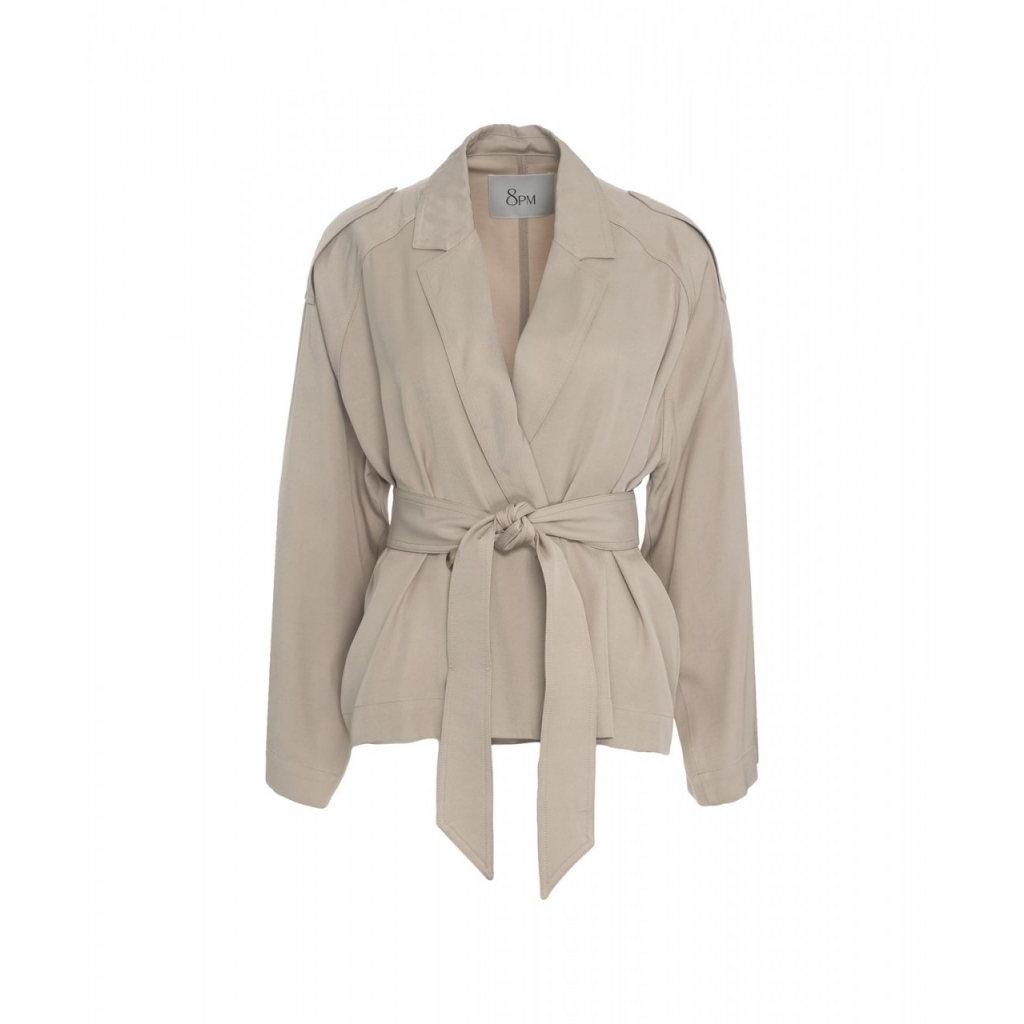 Blazer doppiopetto con cintura in vita grigio chiaro