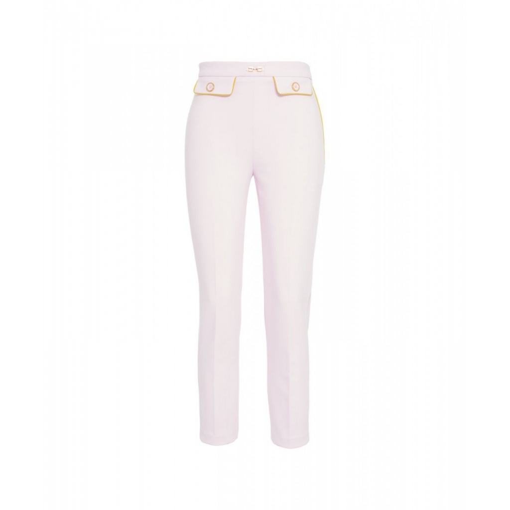 Pantaloni in crpe con logo charm rosa