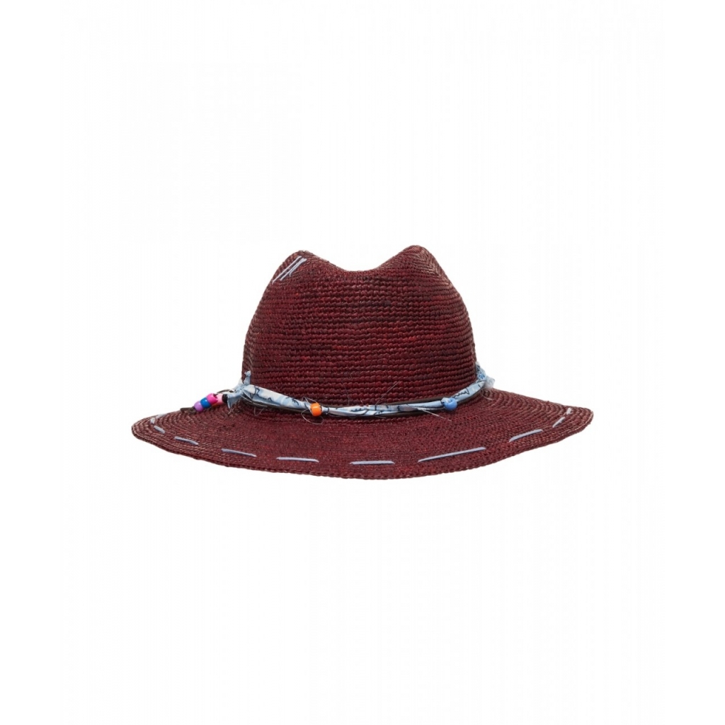 Cappello di paglia con ricami bordeaux