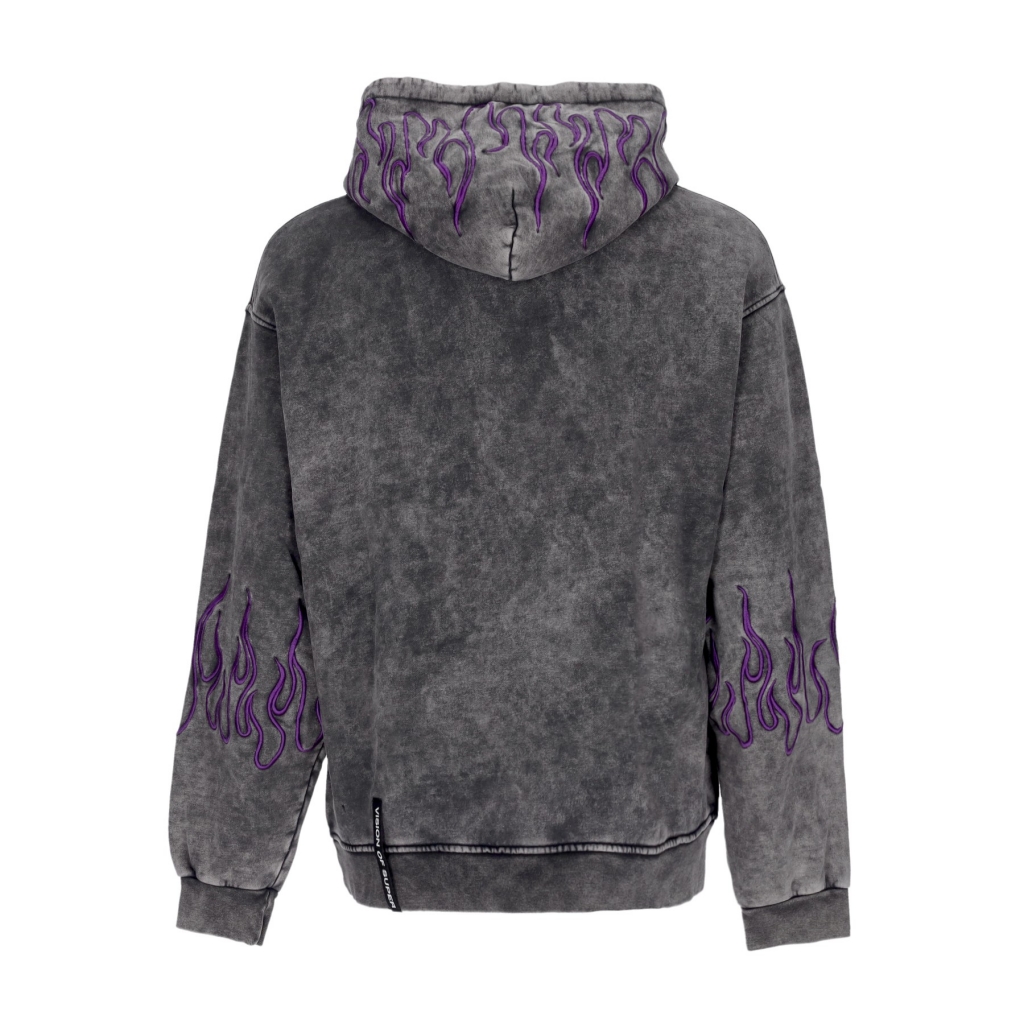 felpa cappuccio uomo embroidered flames hoodie GREY/PURPLE