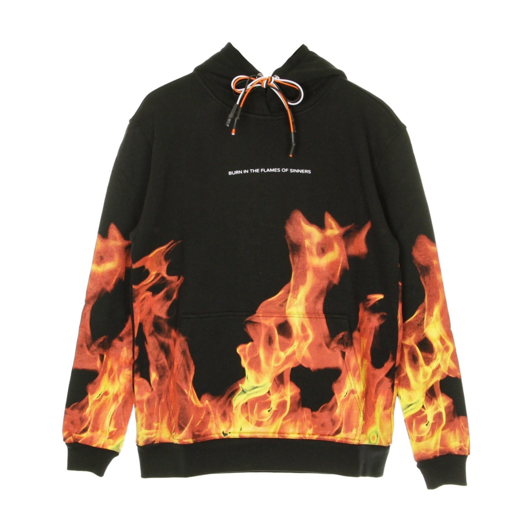 felpa leggera cappuccio uomo flames BLACK