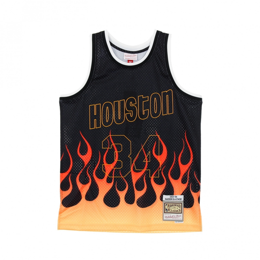 canotta basket uomo nba swingman jersey flames hardwood classics n34 hakeem olajuwon 1993-94 houroc BLACK/BLACK/MULTI COLOR