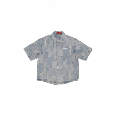 camicia manica corta uomo boxy denim shirt BLUE