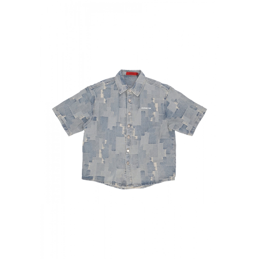 camicia manica corta uomo boxy denim shirt BLUE