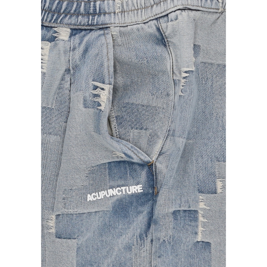 jeans uomo patch work denim short BLUE