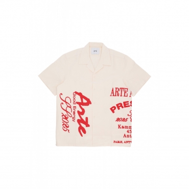 camicia manica corta uomo red print shirt CREAM