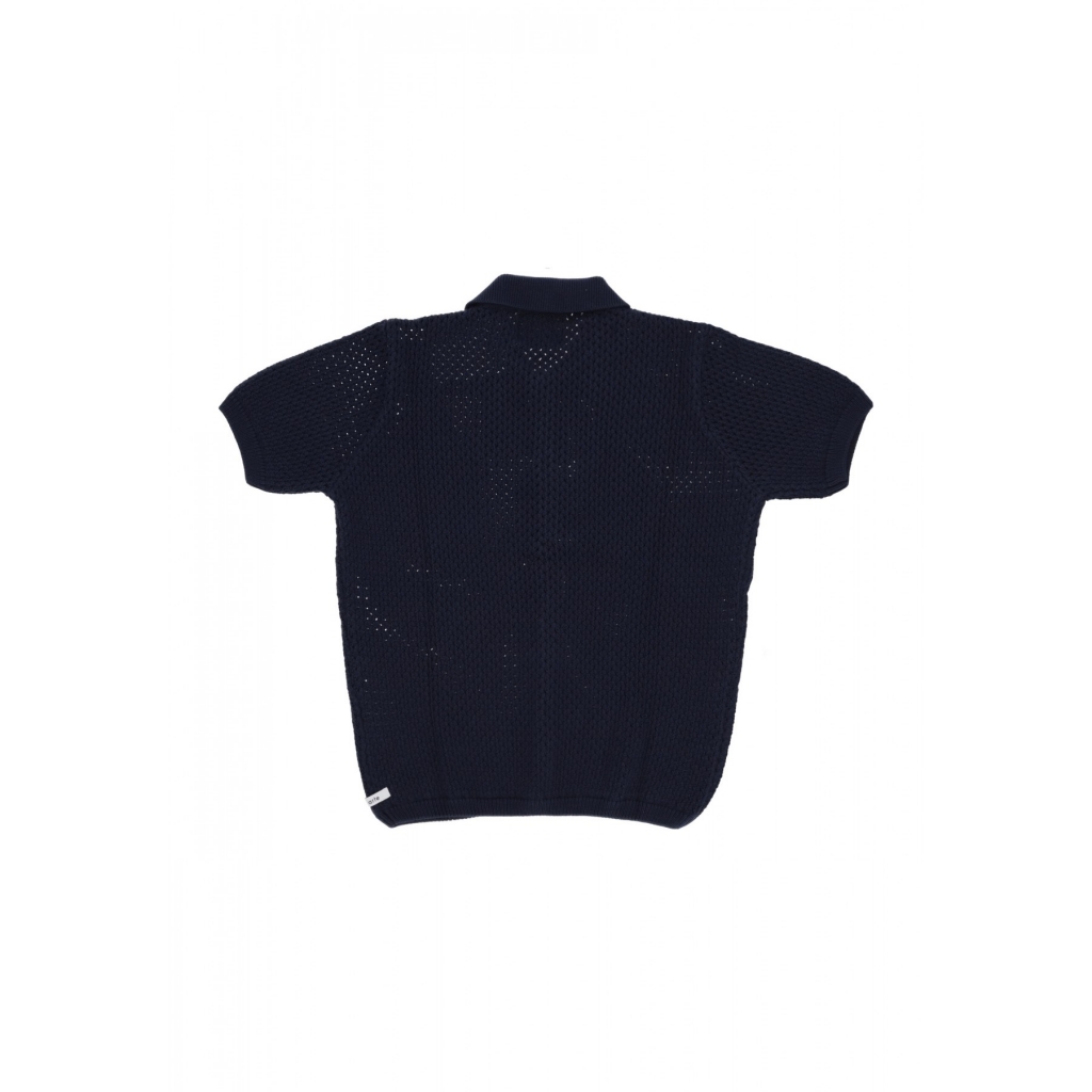 camicia manica corta uomo crochet knit button shirt NAVY